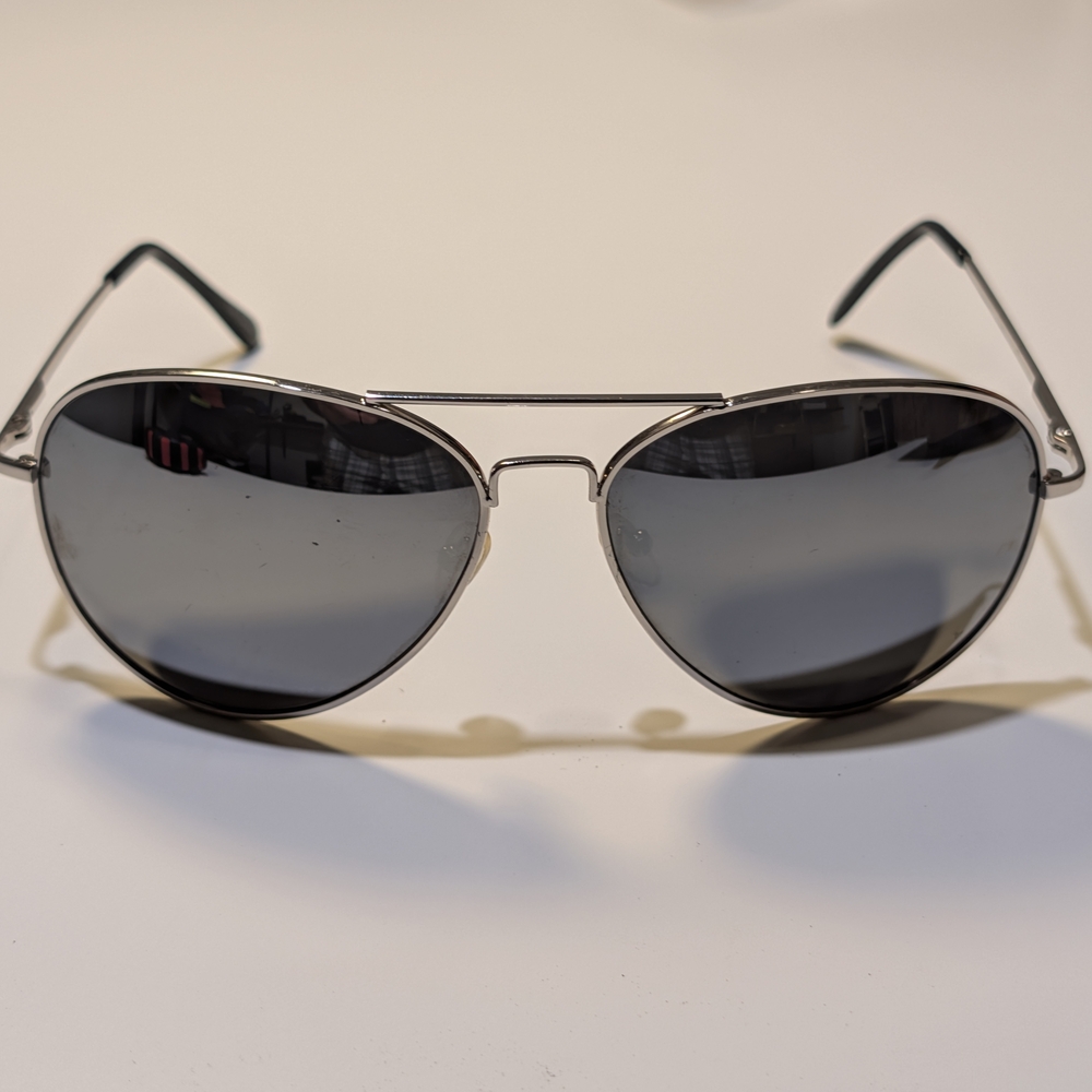 Silver Chrome Aviator Sunglasses Futuristic Mirror Lens Cyber Y2K Aesthetic
